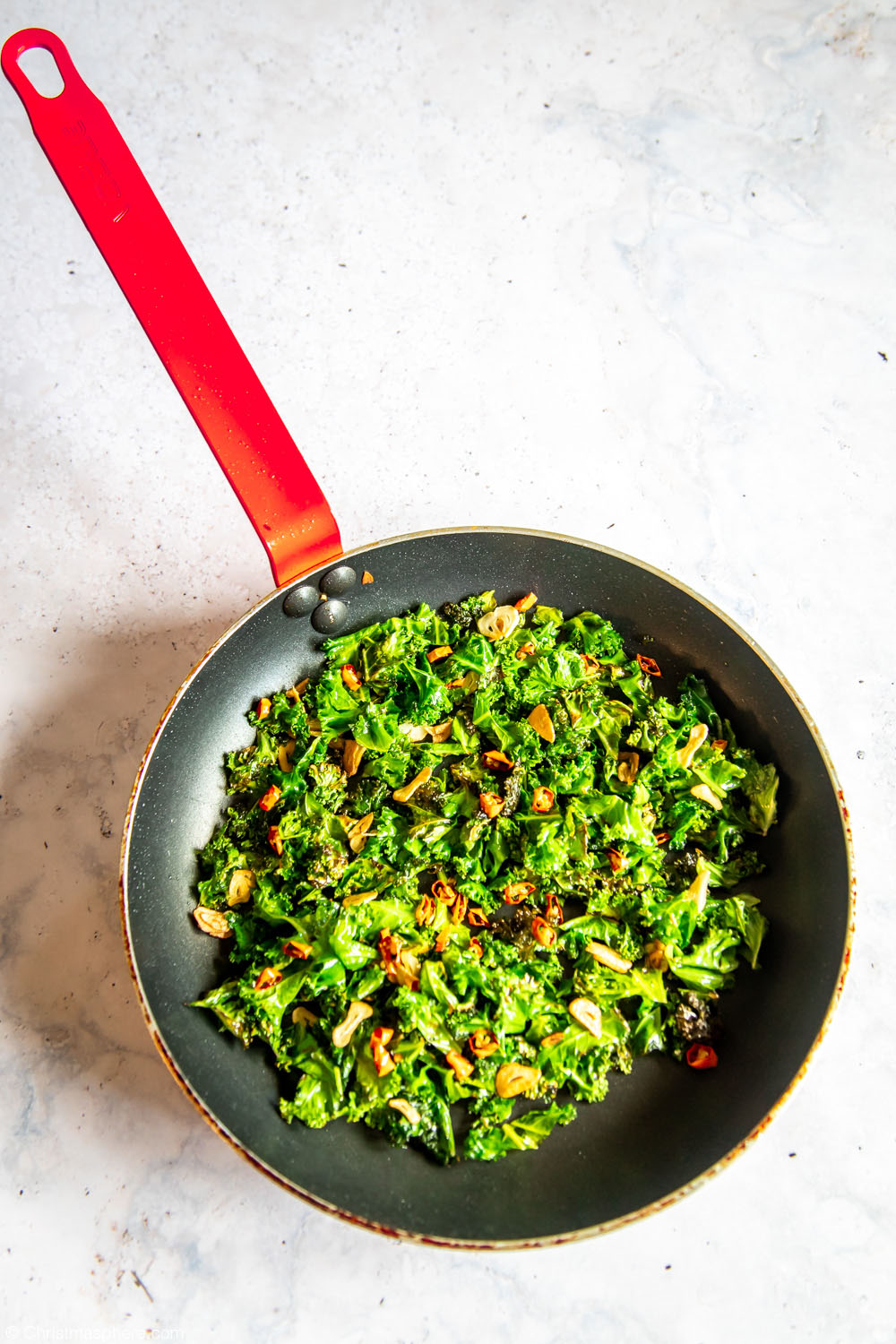 Garlic and Chilli Kale in a pan