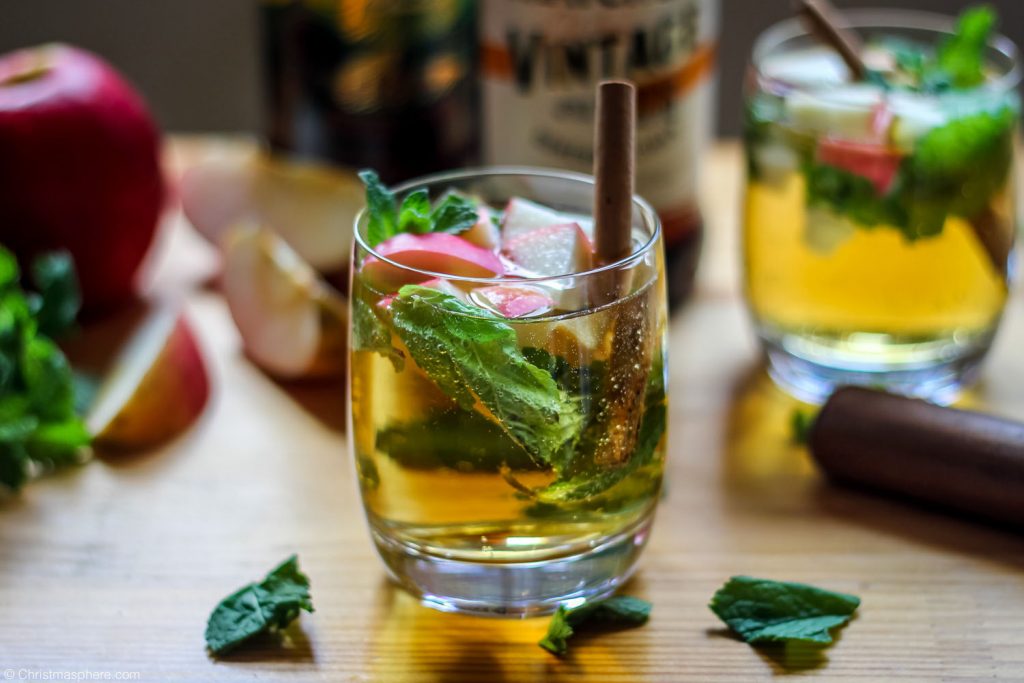 Apple Cider Mojito Cocktail with apple, mint, and cinnamon