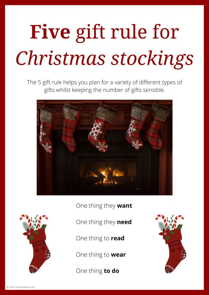 Five gift rule Christmas stockings