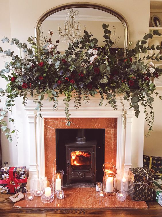 Floral fireplace arrangement