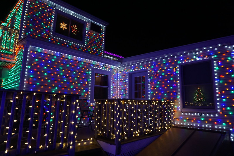 House covered in lights