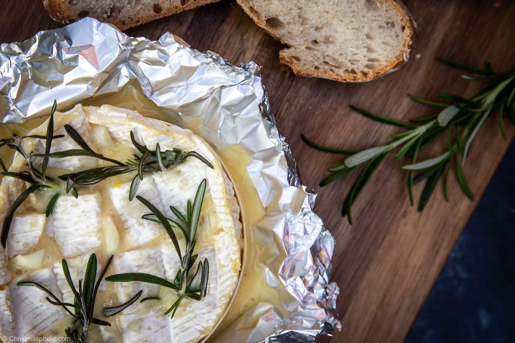 Close up of melted baked camembert