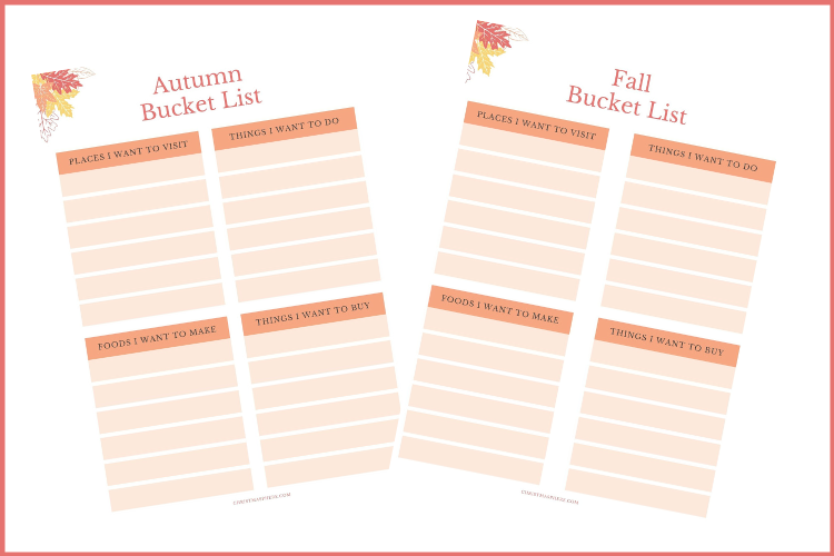 Autumn and Fall Bucket List Printables