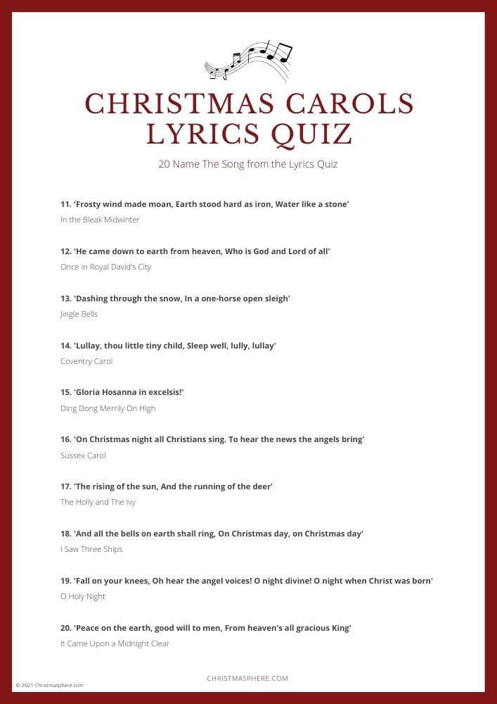 Christmas Carols Lyrics Quiz 2
