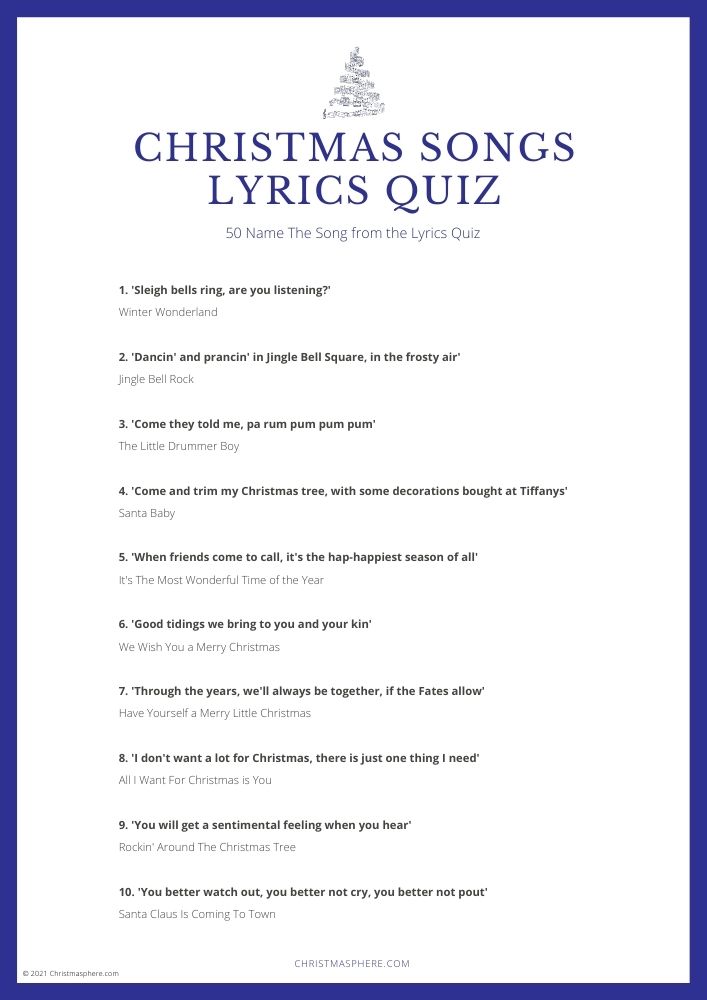 Christmas Songs Lyrics Quiz 1