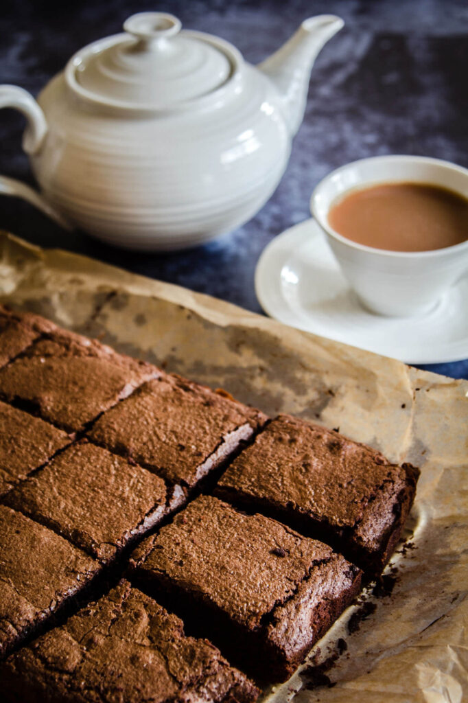 Cup of tea and chocolate brownies