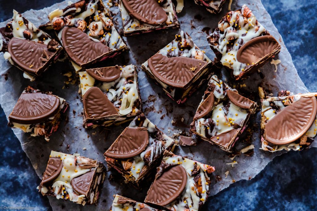 Portions of chocolate orange rocky road squares
