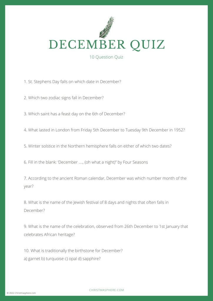 December Quiz 10 Questions