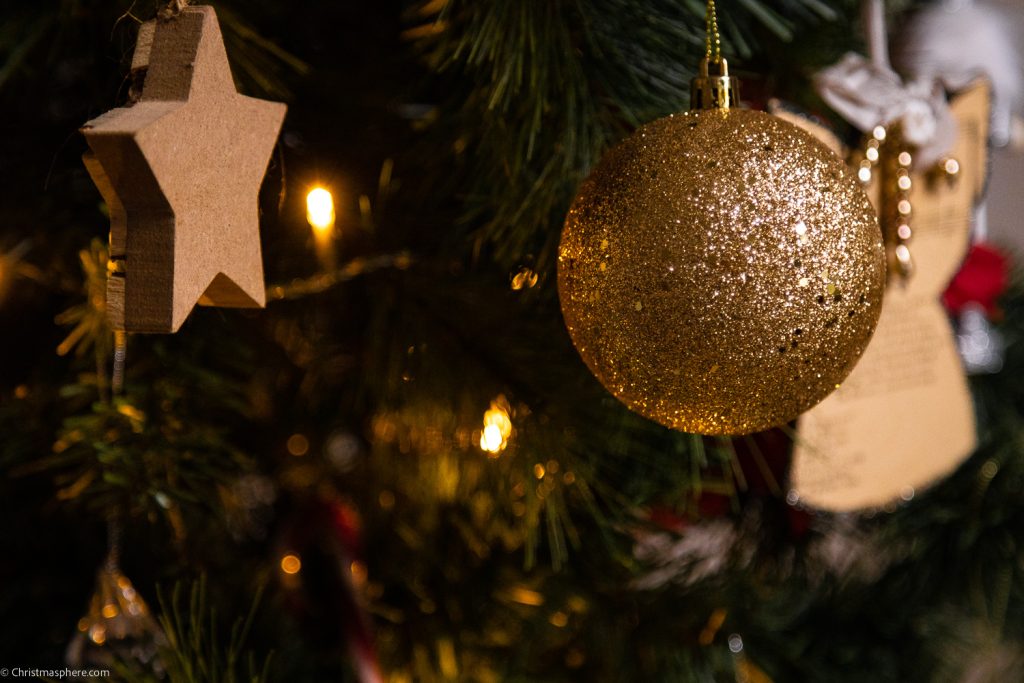 christmas ornaments on a christmas tree