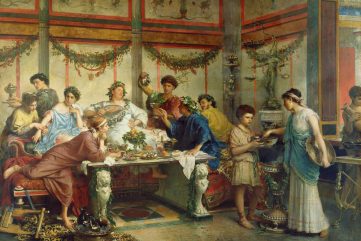 painting of ancient romans celebrating the winter feast of saturnalia