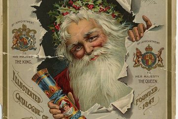 illustrated poster of santa holding a christmas cracker dated 1911