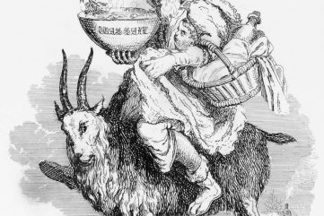 illustration of yule goat being ridden by christmas man